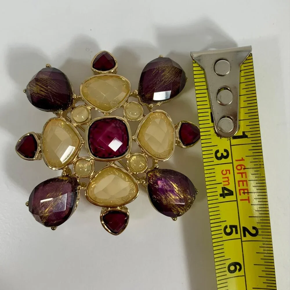 Vintage-Inspired Gold & Gemstone Costume Jewelry Pin Brooch w/ Matching Earrings